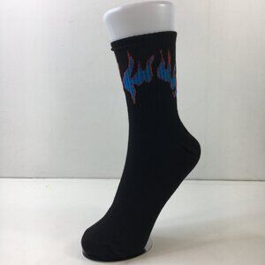 Your Missing Sock Mens Flame-Patterned Novelty Crew Socks Ribbed Cuffs Black Blu